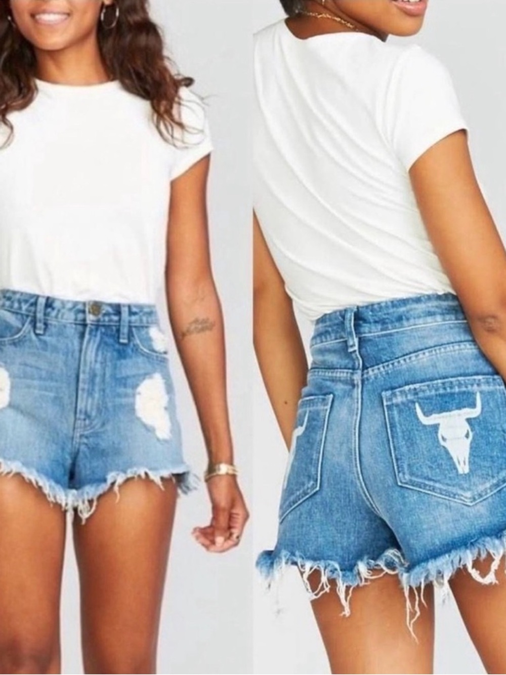 Show Me Your MuMu Light Blue Distressed Denim Shorts